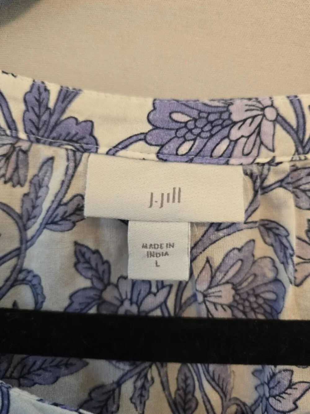 J. Jill Cream and Blue Floral Short Sleeve Blouse - Picture 2 of 9